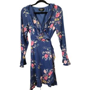 Lulus Wrap Dress Small Long Sleeve Blue Floral Chic Boho Cottagecore Wedding